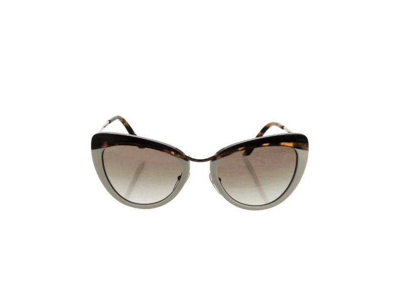 white and tortoise cate eye sunglasses.